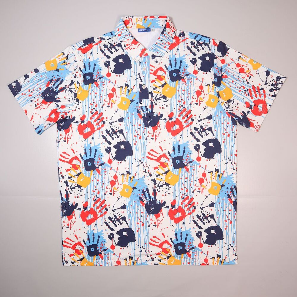 Hreski Golf Polo Shirt Blue Performance Short Sleeve Splatter Mens Large